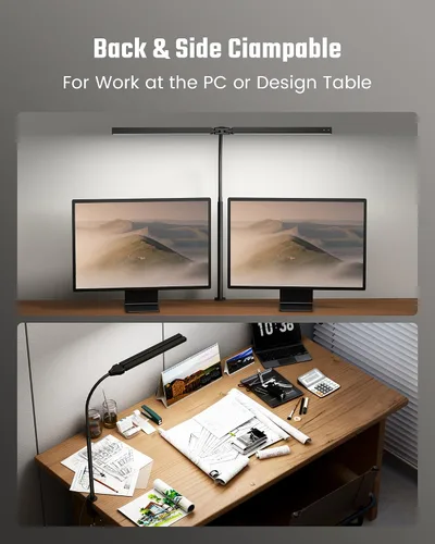Vista 5 de Lámpara de escritorio de cuidado ocular ONLYWIN con abrazadera, barra de luz de escritorio LED para monitores duales, lámpara de mesa de cuello