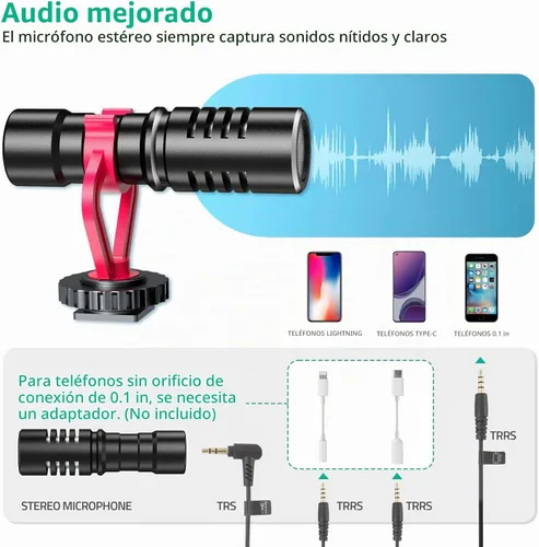 Vista 5 de Kit de videoblogs para teléfono inteligente con luz LED, soporte para teléfono, micrófono, trípode, bolsa de transporte, kit de inicio de YouTube