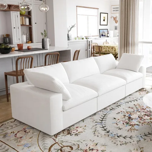 Vista 26 de Sofá modular Cloud de 79 pulgadas, sofá biplaza modular convertible con otomana de almacenamiento, sofá de tela de lino y algodón para sala