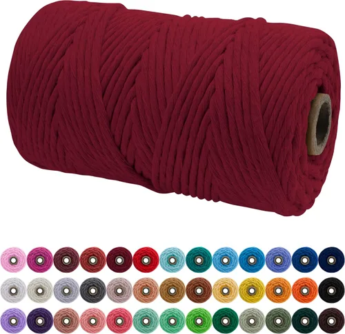 Vista 112 de JeogYong Cordón de macramé de un solo hilo 3 mm x 109 yardas (328 pies) Cuerda de algodón suave Hilo de macramé de 3 mm, suministros de macramé
