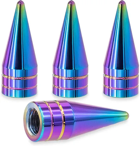 Vista 20 de 4 piezas de tapas de válvula de rueda con forma de punta, válvula de rueda de aleación de aluminio con punta, cubiertas universales de válvula