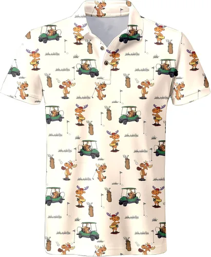 Vista 116 de Camisa de golf de los años 80 para hombre, ajuste seco, manga corta, estampada, divertidas, camisas de golf de los años 90 para hombre