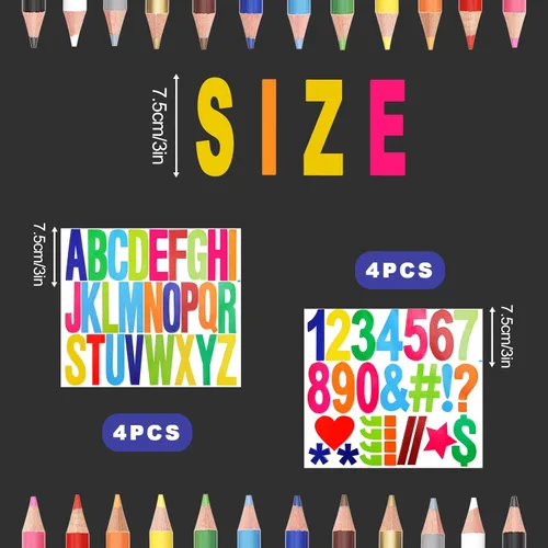 Vista 2 de 220 piezas/8 hojas de letras mayúsculas con símbolos, 3 pulgadas autoadhesivo en mayúsculas número del alfabeto para pósteres, tableros