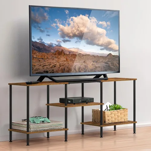 Vista 11 de BTY Soporte de TV de 50 pulgadas con centro de entretenimiento de 3 niveles y estantes de almacenamiento, consola de televisión pequeña y alta