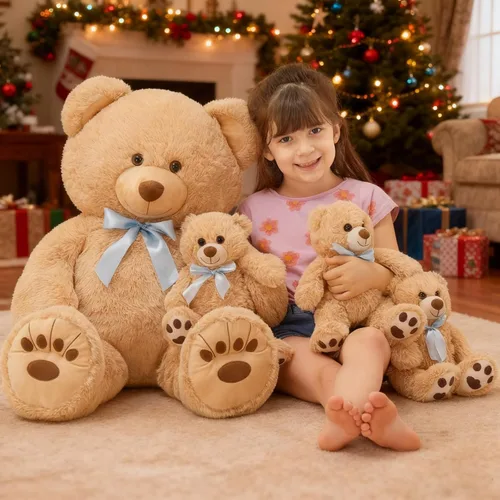 Vista 7 de MorisMos Oso de Peluche Gigante Animal de Peluche con Osos Bebé, 35.4'' Oso Grande de Peluche Mamá, 3 Pequeños Osos de Peluche Animales de Peluche a