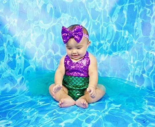 Vista 3 de Wennikids Mameluco de sirena con lentejuelas para bebé y niña