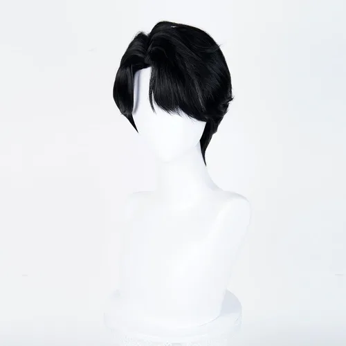Vista 4 de LABEAUTÉ Peluca corta negra para cosplay, peluca de estilo anime masculino, fibra sintética resistente al calor, para cosplay, pelo sintético