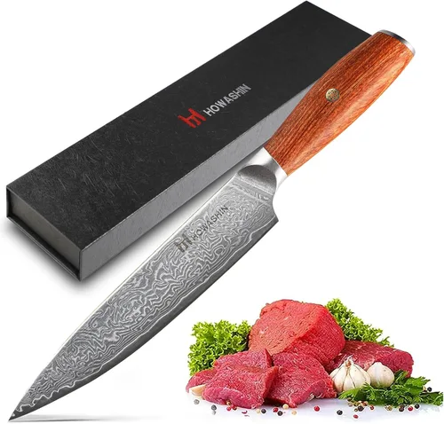 Vista 9 de Cuchillo de chef japonés de 8 pulgadas, cuchillo de chef profesional afilado, cuchillo de cocina de acero inoxidable Damasco VG-10 con mango