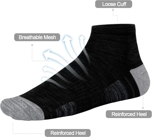 Vista 2 de YUEDGE Paquete de 5 calcetines de tobillo para hombre acolchados de corte bajo para entrenamiento golf atléticos para hombre talla 6-9 9-12
