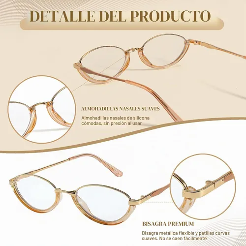 Vista 5 de SIPHEW Gafas retro pequeñas ovaladas con marco de metal con bloqueo de luz azul para mujer de los años 90, lentes de luz azul de cara pequeña A01