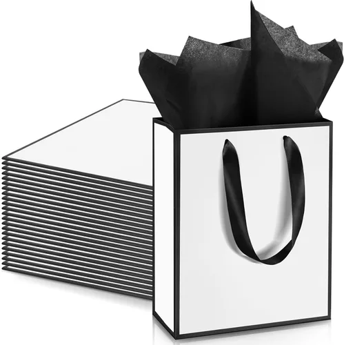 Vista 33 de Yeaqee Paquete de 24 bolsas de regalo de papel metálico con asa y tejido de 9 x 7 x 3.1 pulgadas, papel de aluminio dorado, bolsas de agradecimiento