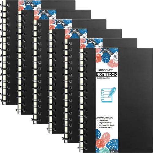 Vista 9 de Paquete de 6 cuadernos de tapa dura A5 en espiral, cuadernos con rayas universitarias, diario colorido, agenda a granel, planificador de viajes