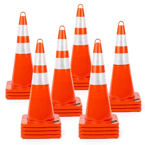 Vista 19 de BATTIFE Paquete de 6 conos de seguridad de tráfico de 18 pulgadas con collares reflectantes, cono de construcción naranja de PVC para el hogar