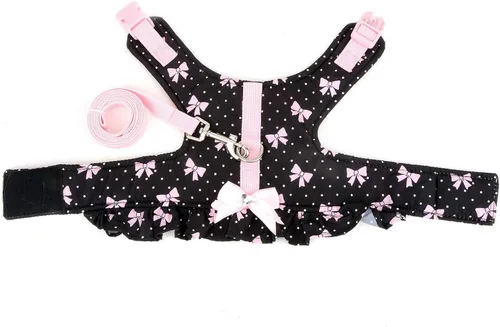 Vista 7 de SMALLLEE_LUCKY_STORE Vestido de arnés con lazo para perros pequeños, negro, XS Water-Resistant, Adjustable Fit, Padded, Escape-proof, Outdoor
