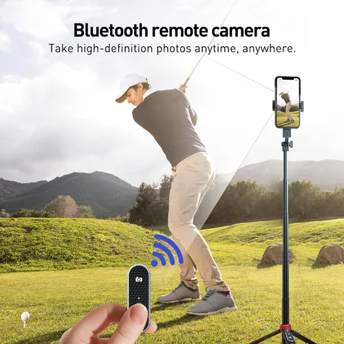 Vista 5 de Trípode de teléfono de 62 pulgadas y palo para selfie para entrenamiento de golf, soporte de trípode extensible para teléfono celular con control