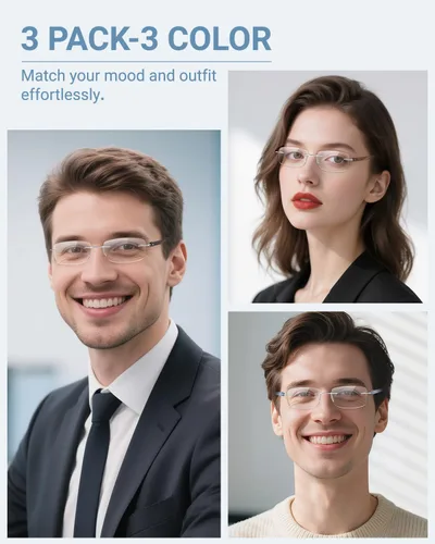 Vista 2 de TERAISE Anteojos de lectura sin montura para hombres y mujeres, lentes de lectura con bloqueo de luz azul, ultraligeros sin marco, para hombres