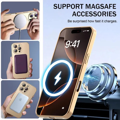 Vista 2 de Funda magnética para iPhone 13 Pro MagSafe con protector de lente de cámara, protección completa, delgada, suave, a prueba de golpes, antiarañazos