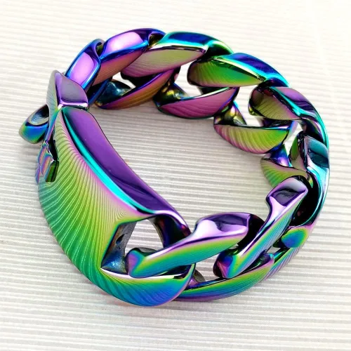 Vista 4 de Pulsera de acero inoxidable 316L con acabado de arco iris enorme de 0.945 in
