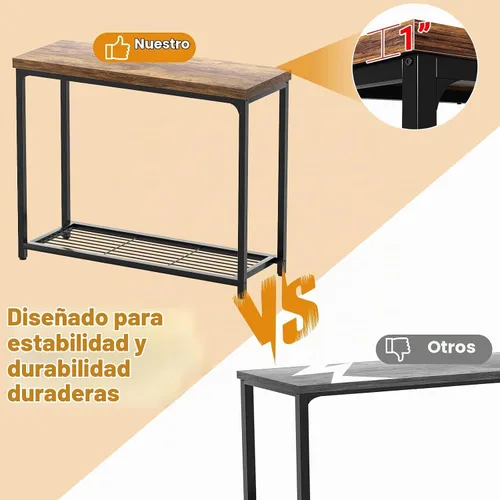 Vista 4 de Besiost Mesa consola pequeña de 32 pulgadas, mesa de entrada estrecha de 2 niveles, mesa de sofá con estantes de malla, mesas de consola para sala