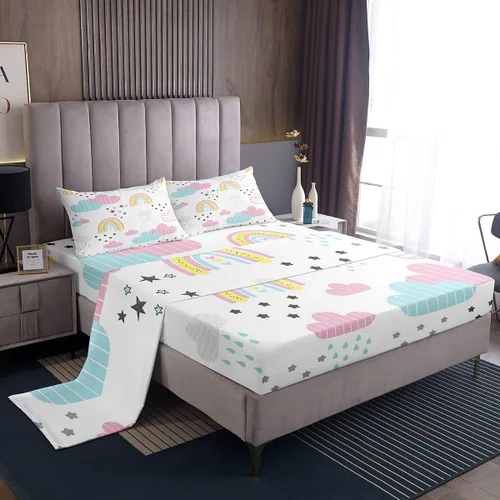 Vista 11 de Erosebridal Juego de sábanas de fresa, tamaño individual, diseño de fresa rosa para niñas y niños, sábana bajera ajustable de frutas tropicales