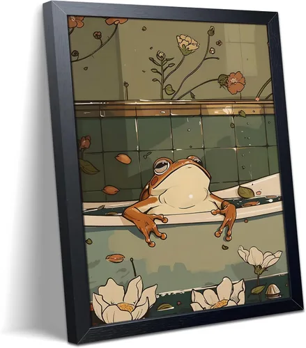 Vista 38 de Divertido arte de pared de tiburón montando chihuahua, impresión en lienzo enmarcada para baño de perro, decoración de pared de animales abstractos