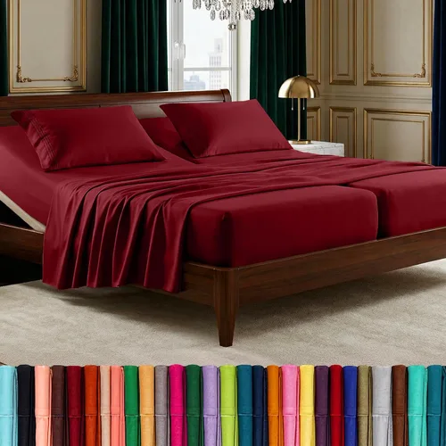 Vista 97 de Elegant Comfort Lujoso juego de sábanas de microfibra de alta calidad 1500 hoteleras bordadas de tres líneas más suaves de 4 piezas, resistente a