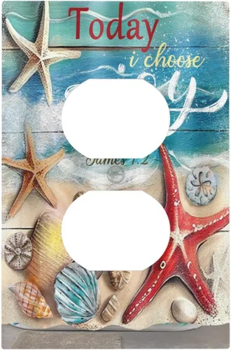 Vista 36 de Cubiertas de Interruptor de Luz de 1 Gang con Estrella de Mar y Concha Marina en Tablero de Madera, Placas de Pared Sin Dispositivo, Placa Frontal