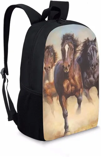 Vista 2 de Belidome Mochila escolar para niños con bolsillos laterales de malla, mochila grande para libros, Caballo, Mochilas Daypack