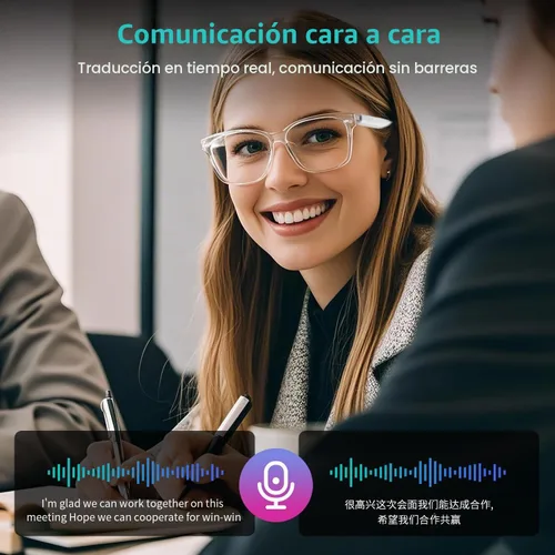 Vista 5 de Gafas Inteligentes Bluetooth para Mujeres, Gafas de Traducción AI Compatible con 165+ Idiomas, Micrófono y Altavoces Integrados, Lentes que Cambian