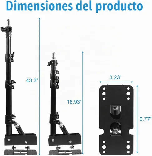 Vista 3 de Fotoconic Soporte de luz de brazo triangular de montaje en pared, 43.3 pulgadas/43.3 in, soporte de luz de anillo de rotación flexible de 180°