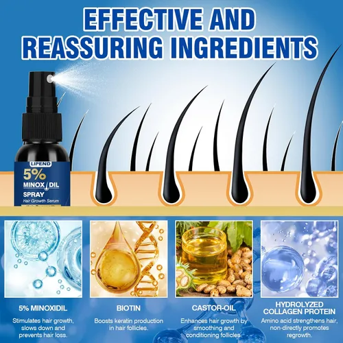 Vista 5 de 5% de minoxidil para hombres en aerosol para el crecimiento del cabello, suero tópico de minoxidil para barba, regeneración del cabello más grueso
