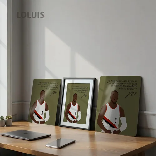 Vista 8 de LOLUIS Arte de pared con cita motivacional, arte dibujado a mano de la superestrella del baloncesto, decoración temática deportiva, dormitorio