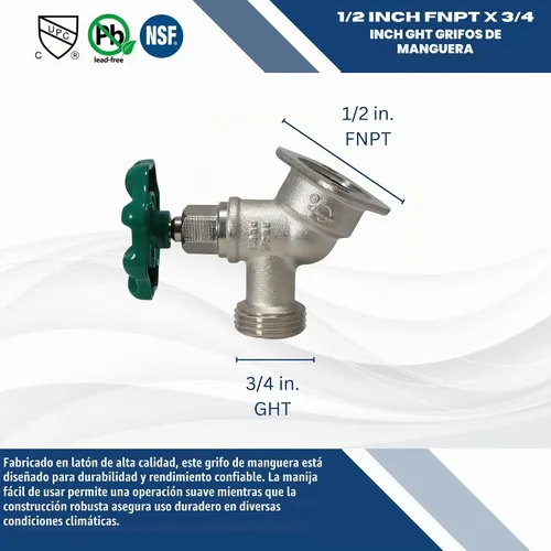 Vista 2 de XFITTING 1/2" hembra NPT x 3/4 GHT Sillcocks, GHT (manguera de jardín roscada) - latón 26-2-3 (1)