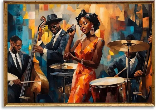Vista 8 de Lienzo de mujer bohemio con impresiones femeninas, cuadro abstracto de niña, pintura moderna abstracta estética, arte de pared afroamericano