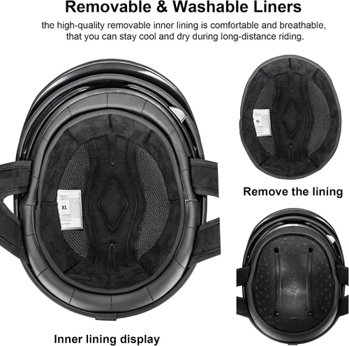 Vista 7 de Medio casco de motocicleta con visera para adultos y jóvenes, cascos retro aprobados por DOT para hombres y mujeres, compatibles con ciclomotor