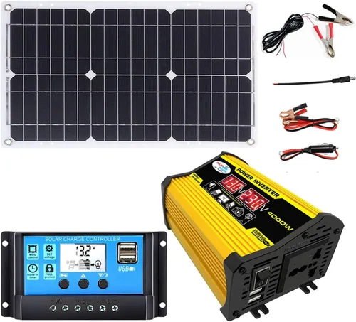 Vista 9 de Kit de sistema solar de 4000 W con inversor fuera de la red, controlador de carga de 30 A y panel de 18 W, 12 V - 220 V/110 V carga/descarga Negro