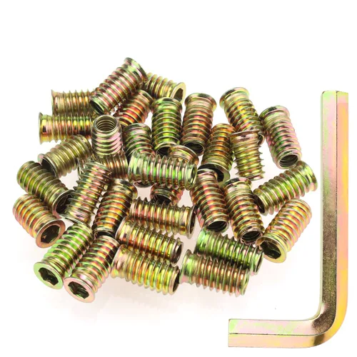 Vista 22 de Juego de 142 piezas: Insertos roscados de 1/4"-20 (10mm, 15mm, 20mm, 25mm), tuercas e insertos de madera para tornillos de muebles de madera, azul