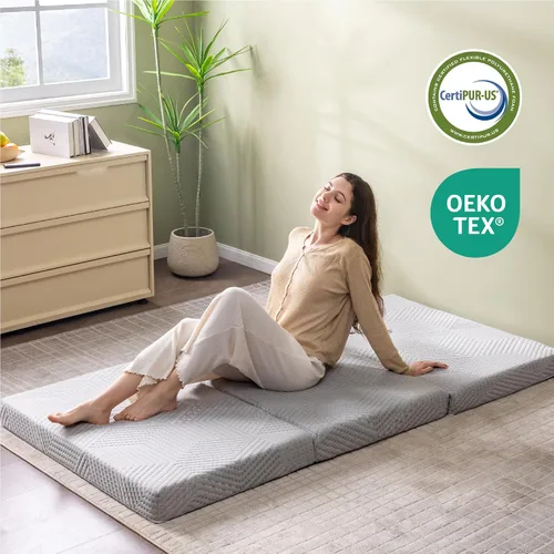 Vista 2 de CH Charme House - Colchón plegable, cubrecolchón de espuma viscoelástica de triple pliegue de 4 pulgadas, tamaño Twin XL, para cama de invitados