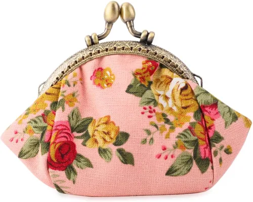 Vista 9 de Oyachic Printed Coin Purse Vintage Pouch Buckle Clutch Bags Kiss lock Change Purse Floral Clasp Wallets For Women