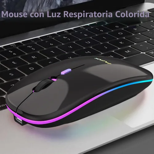 Vista 6 de Ratón inalámbrico Bluetooth para portátil, ratón recargable 2.4G USB óptico inalámbrico, ratón LED delgado de doble modo (Bluetooth 5.0 y 2.4G)