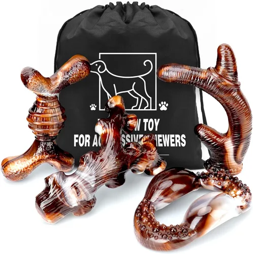 Vista 8 de Paquete de 4 juguetes masticables para perros para masticadores agresivos, huesos de nailon indestructibles con sabor a tocino, juguete masticable