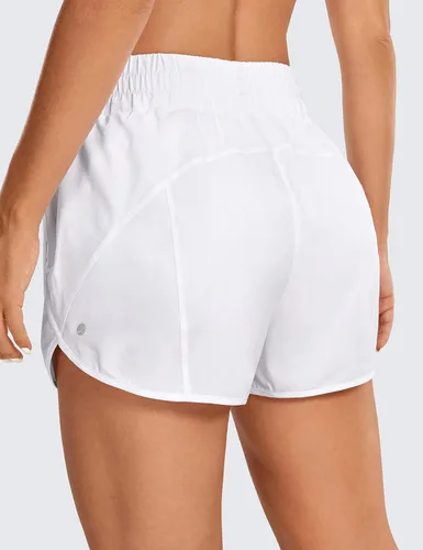 Vista 2 de CRZ YOGA Pantalones cortos de correr de cintura alta para mujer, forro de malla, 3 pulgadas, secado rápido, para gimnasio, atletismo, pista