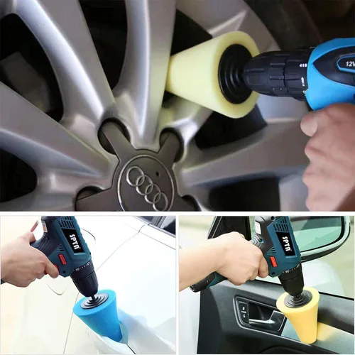 Vista 3 de Kit de pulidores y pulidores de automóvil para taladro, 14 piezas de rueda de pulido de taladro de bolas de espuma, bolas de esponja para ruedas