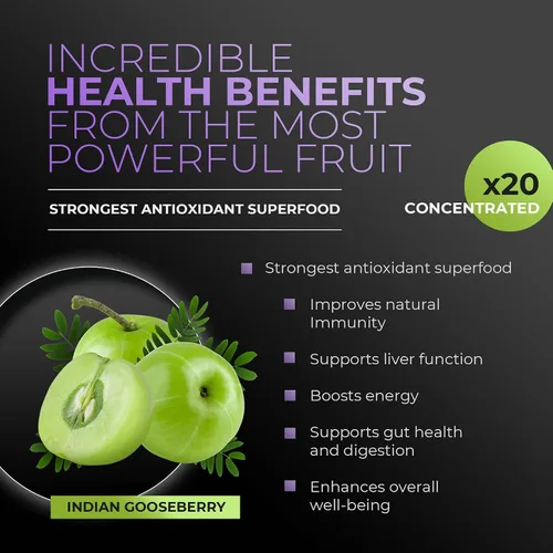 Vista 3 de Amla Powder & Immunity Blend Superfood Suplemento con saúco, 20 veces amla ultra concentrado, apoyo inmunológico, hecho con jengibre, canela, menta