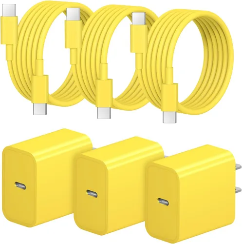 Vista 20 de Cargador de carga rápida para iPhone 17, 16, 15, paquete de 3+3 cargadores de pared USB C de 20 W con cable de carga rápida de 6 pies compatible