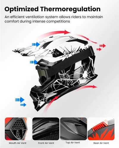Vista 4 de ILM - Cascos para bicicleta de tierra para adultos, hombres y mujeres, para motocross, ATV, todoterreno, con gafas, guantes, máscara, modelo DOT
