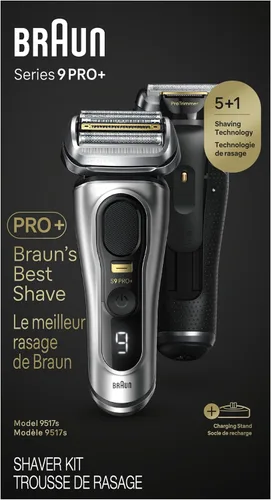 Vista 10 de Braun Series 9 9517s PRO+ Afeitadora eléctrica para hombres, 5 elementos de afeitado Pro y ProTrimmer de precisión para cabello largo, soporte