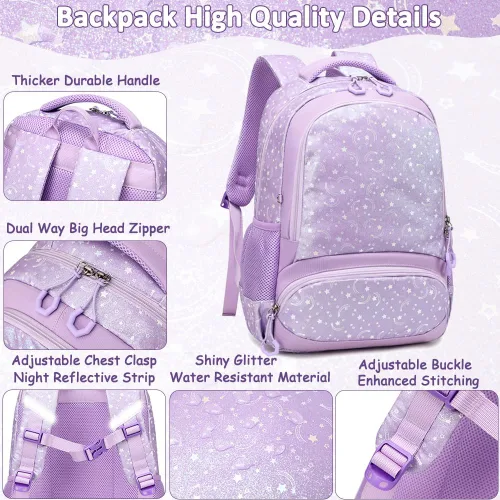 Vista 89 de Juego de mochila para niñas y adolescentes, mochila escolar para niños con bolsa para el almuerzo, estuche para lápices, mochilas escolares