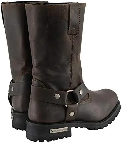 Vista 2 de Milwaukee Leather MBM9062 - Botas clásicas de 11 pulgadas con arnés marrón oscuro con punta cuadrada para hombre, talla 9