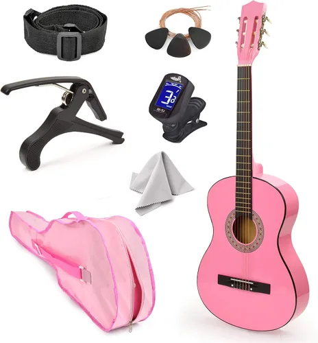 Vista 14 de Guitarra de madera para zurdos de 30 pulgadas con estuche y accesorios para niños, niñas, niños, adolescentes, principiantes (30 pulgadas, negro)